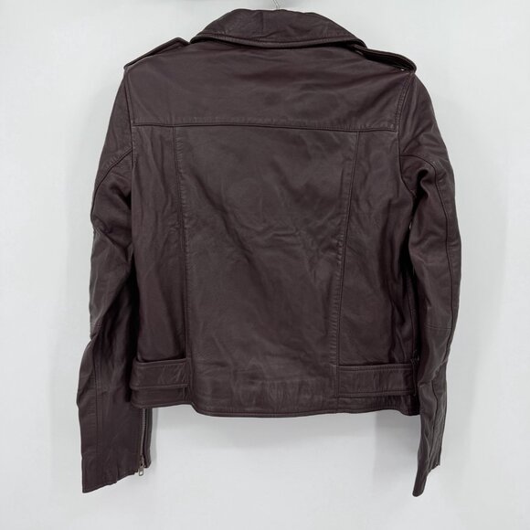 Quince Women's Port Leather Motorcycle Jacket sz M Medium Sheep Leather Belted - Picture 9 of 10